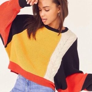 Sincerely Jules ColorBlock Cropped Sweater Black Yellow Orange Cream Small